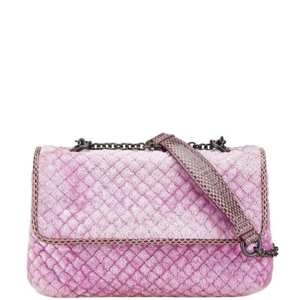 Bottega Veneta Exotic Velour Quilted Chain Shoulder Bag Python Pink